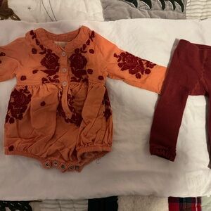 Pink Chicken Orange and Red Floral Baby Romper with ruffle tights